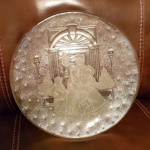 Christmas carolers crystal platter
